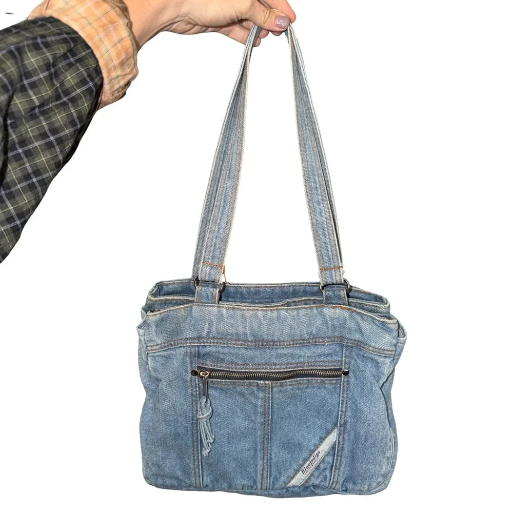 Y2K Blue Indigo cotton basics Denim Shoulder purse